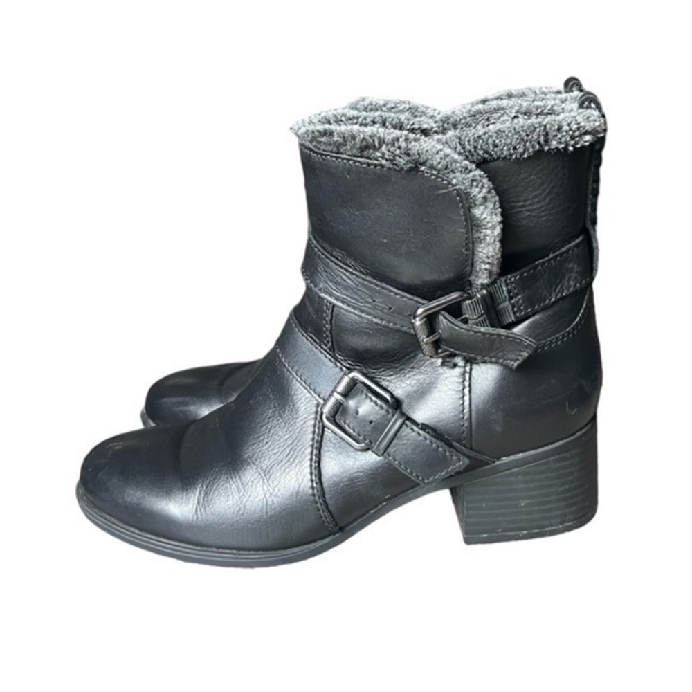 Naturalizer Deanne Black Leather Ankle Boot Faux Fur Lined Cuffs Side Size 9